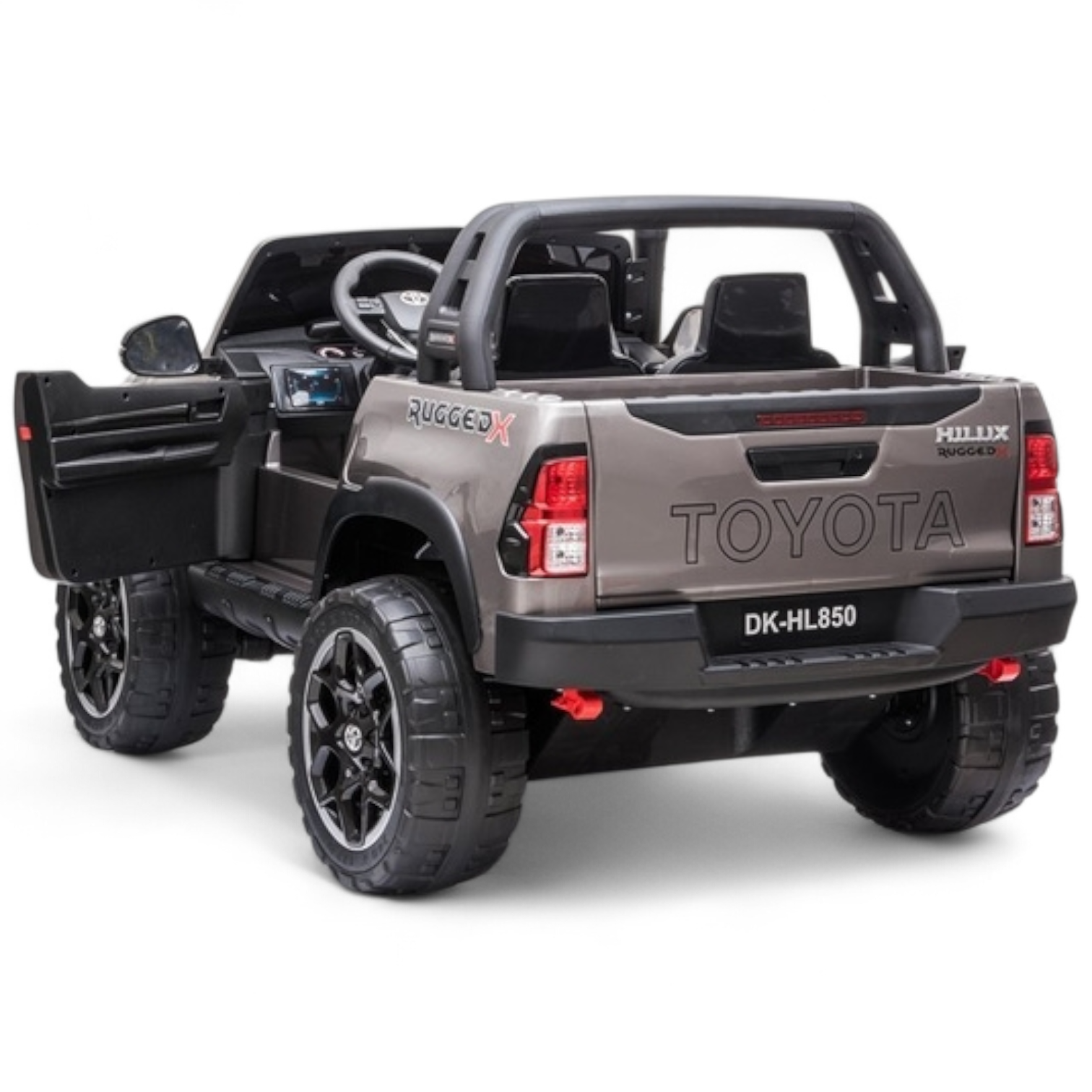 Coche Eléctrico para Niños TOYOTA HILUX Gris Metalizado 12v 4x4 c/ RUEDAS DE GOMA & ASIENTO DE PIEL