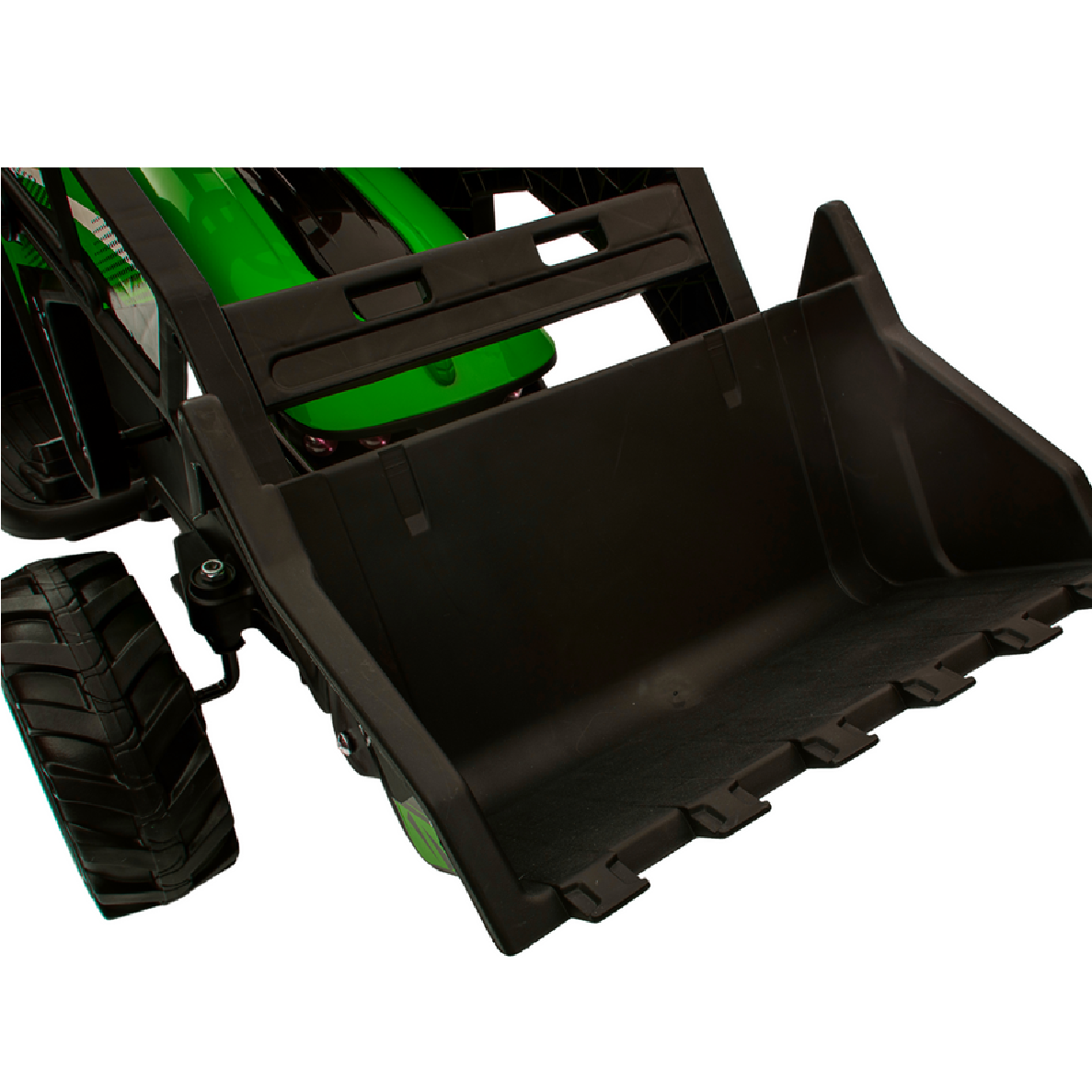 Tractor Eléctrico para Niño c/ Remolque y excavadora 12v Verde c/ RUEDAS DE GOMA & ASIENTO DE PIEL