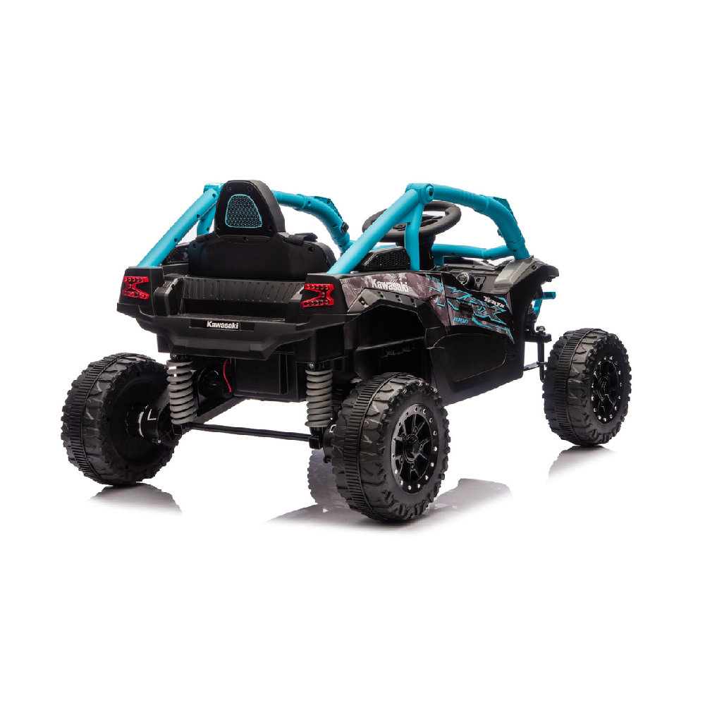 Coche Eléctrico para niño KAWASAKI 24V Negro y Azul c/ RUEDAS DE GOMA & ASIENTO DE PIEL
