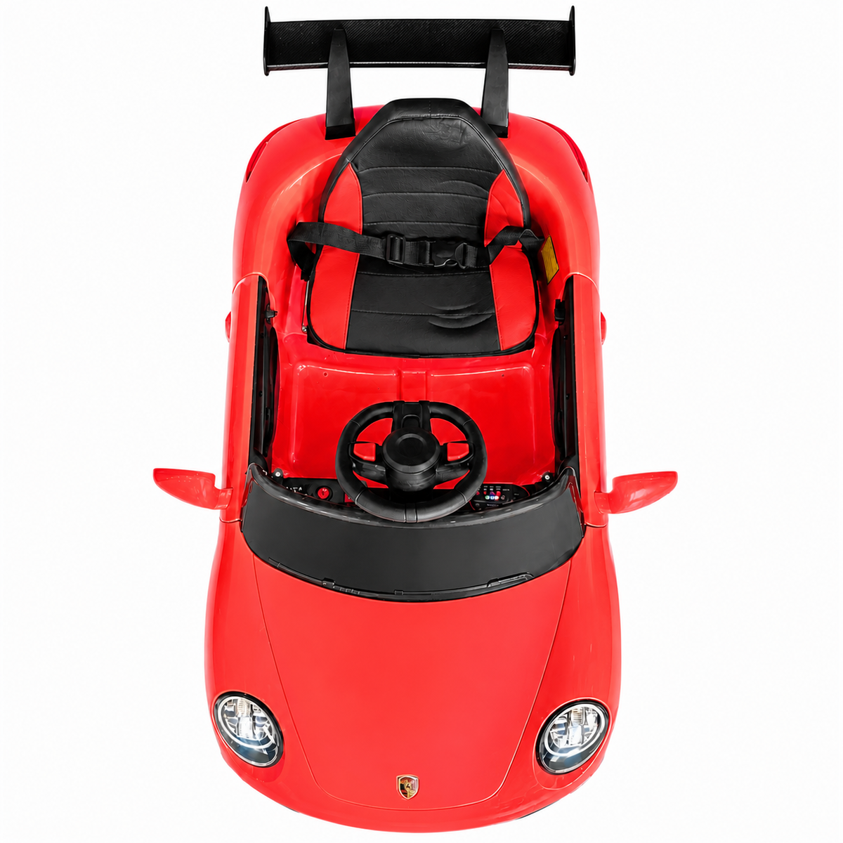 Coche eléctrico infantil estilo 911 rojo 12 V con ruedas de goma y asiento de piel