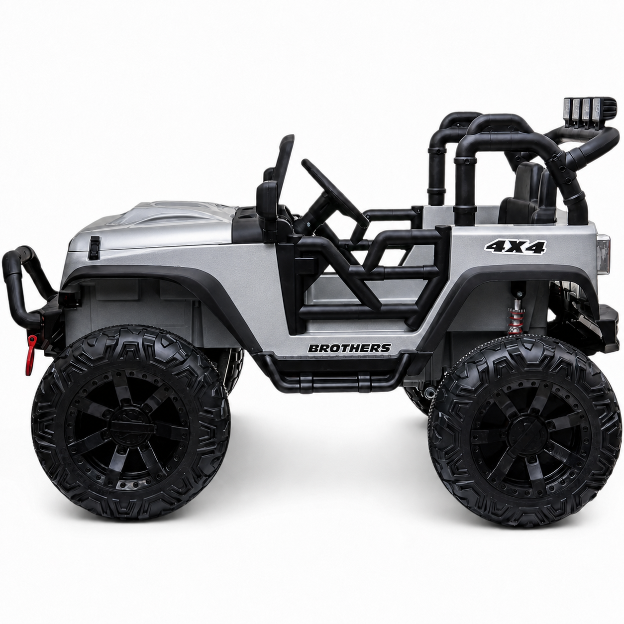 Carro Elétrico para Criança Jipe BROTHERS 24v Cinza Metalizado c/ RODAS DE BORRACHA & ASSENTO EM PELE