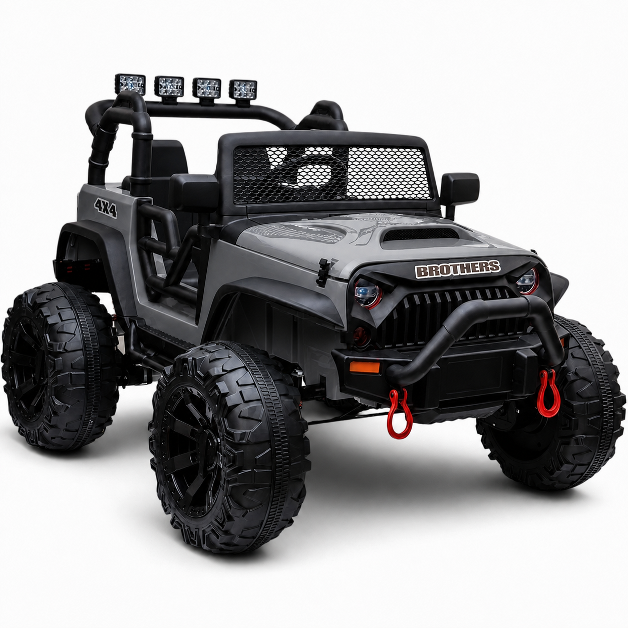 Carro Elétrico para Criança Jipe BROTHERS 24v Cinza Metalizado c/ RODAS DE BORRACHA & ASSENTO EM PELE