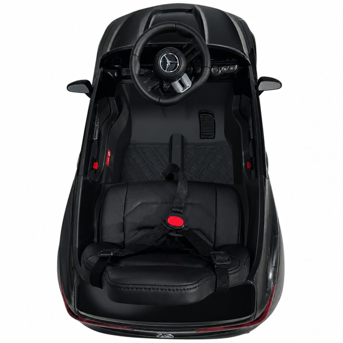 Coche eléctrico infantil Mercedes CLE53 negro de 12V con ruedas de goma y asiento de piel