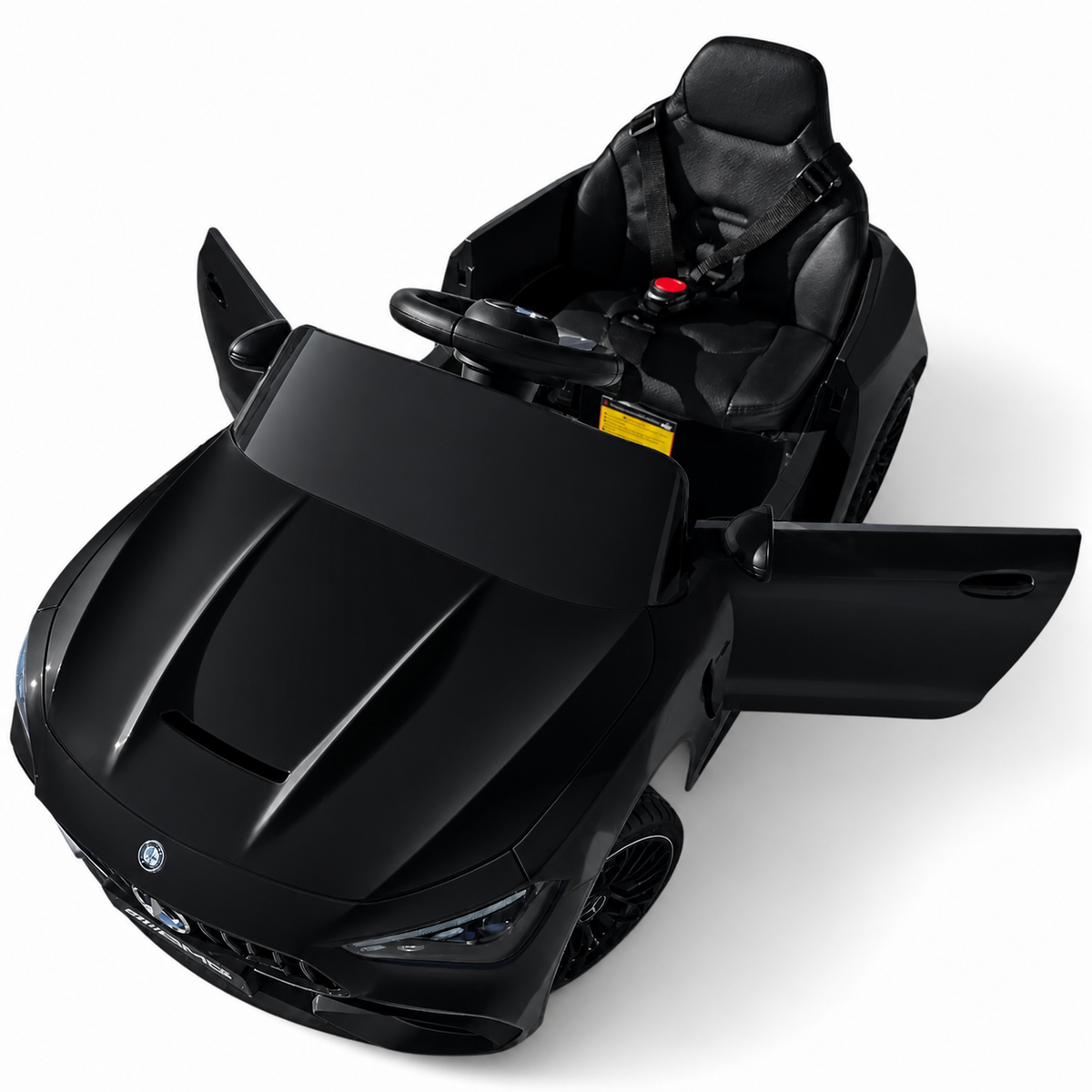 Coche eléctrico infantil Mercedes CLE53 negro de 12V con ruedas de goma y asiento de piel