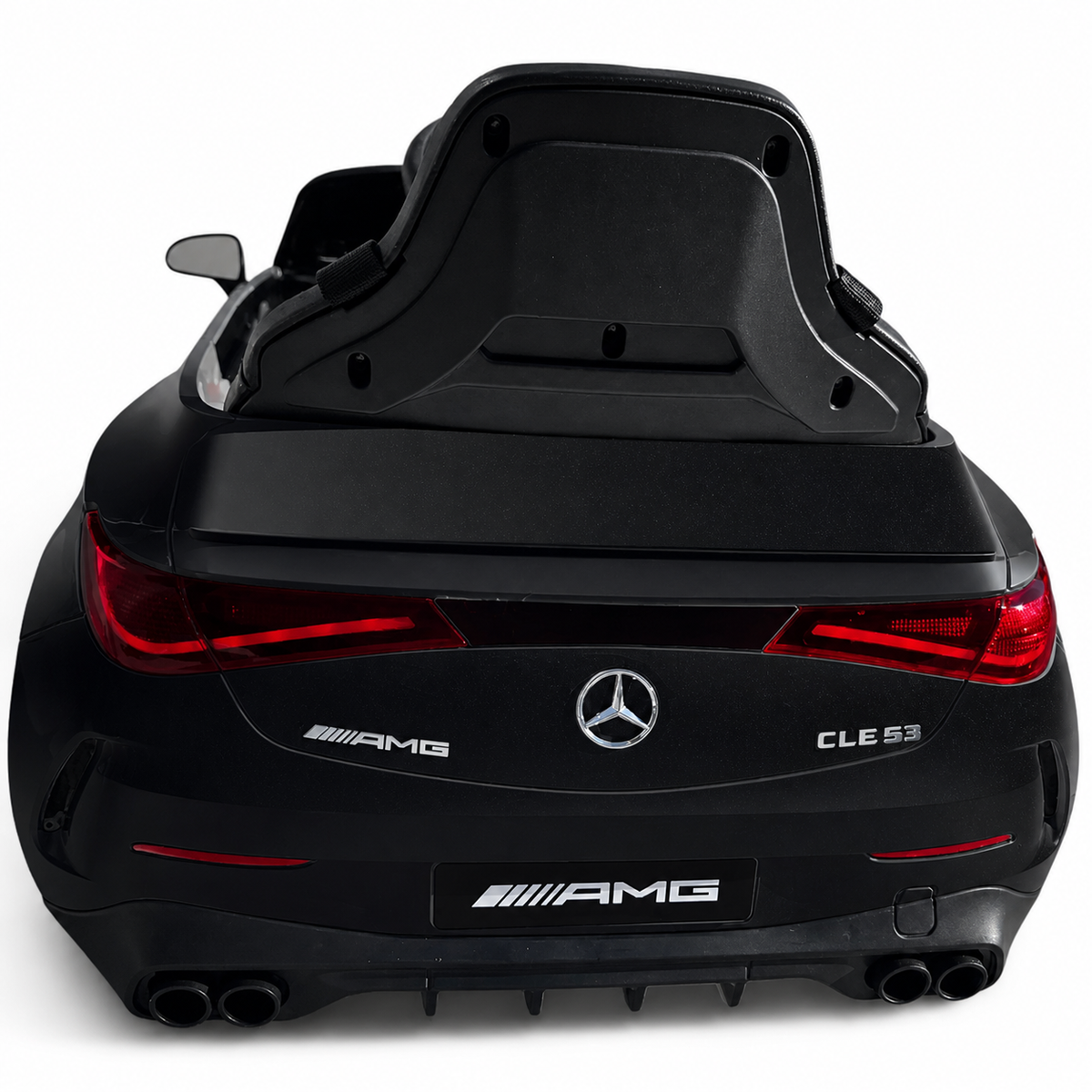 Coche eléctrico infantil Mercedes CLE53 negro de 12V con ruedas de goma y asiento de piel