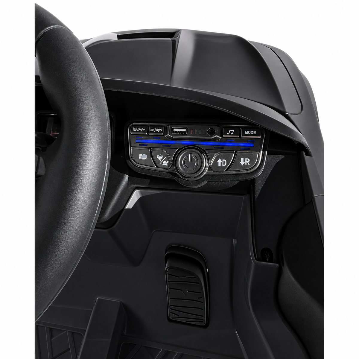 Coche eléctrico infantil Mercedes CLE53 negro de 12V con ruedas de goma y asiento de piel