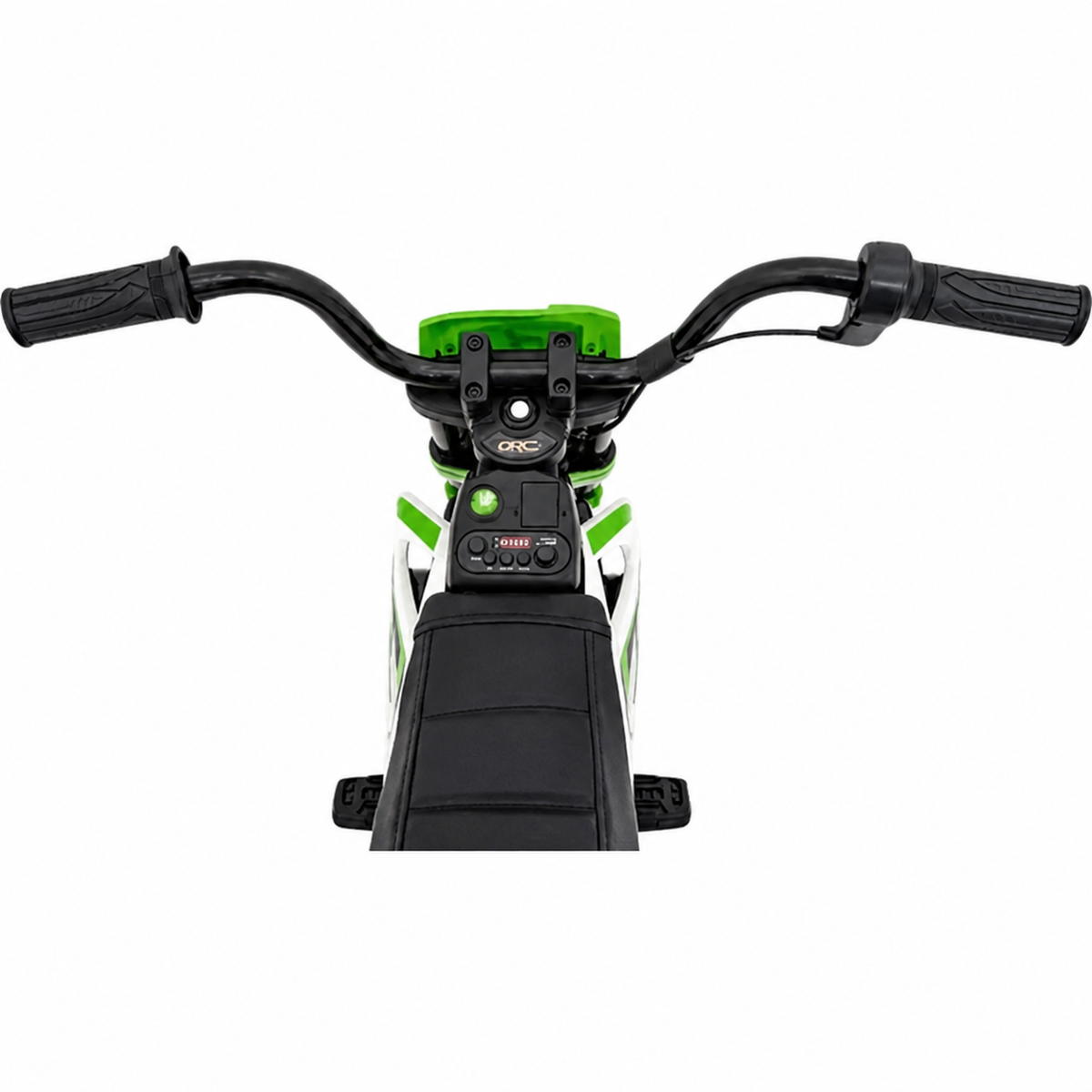 Moto eléctrica infantil estilo CROSS de 12 V verde, con RUEDAS DE GOMA y ASIENTO DE PIEL