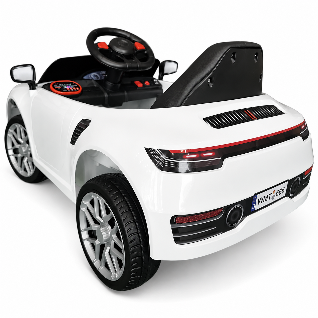 Coche Eléctrico para Niños FUNDRIVE 12v Blanco c/ RUEDAS DE GOMA & ASIENTO DE PIEL
