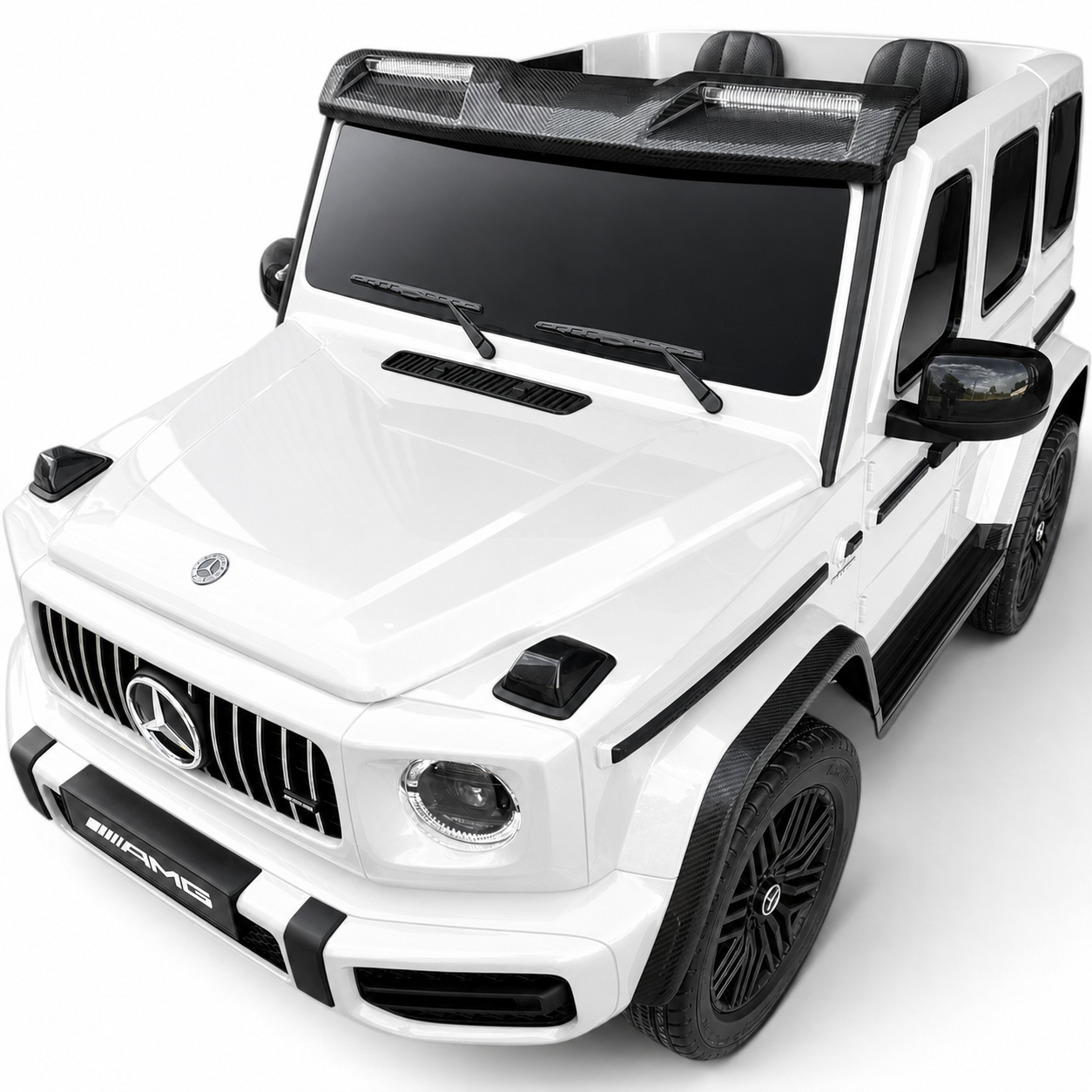 Carro Elétrico para Criança MERCEDES G63 AMG XXL Branco 24v MP4 4x4 c/ RODAS DE BORRACHA & ASSENTO EM PELE