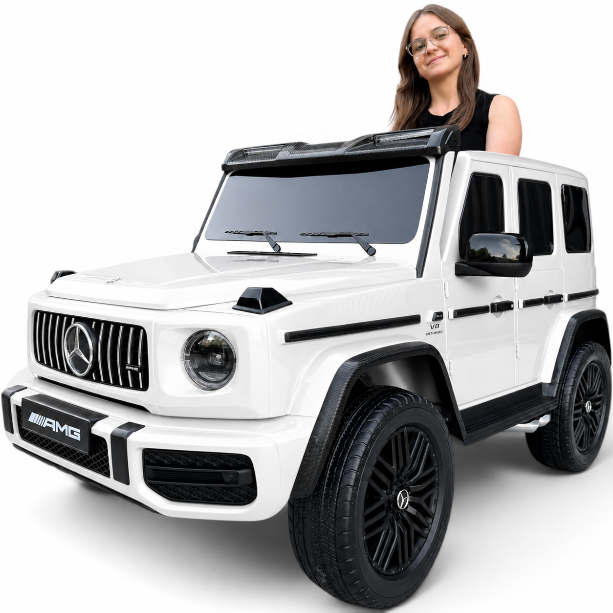 Carro Elétrico para Criança MERCEDES G63 AMG XXL Branco 24v MP4 4x4 c/ RODAS DE BORRACHA & ASSENTO EM PELE