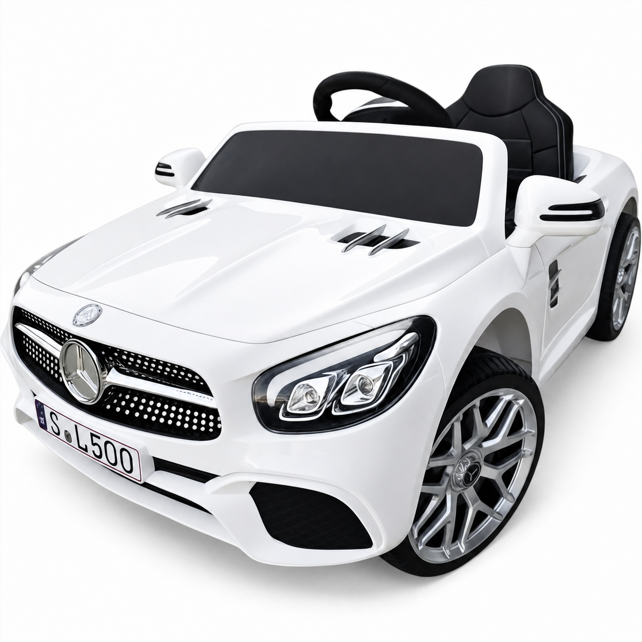 Coche Eléctrico para Niño MERCEDES SL500 12V Blanco c/ RODAS DE BORRACHA & ASIENTO EN PELE