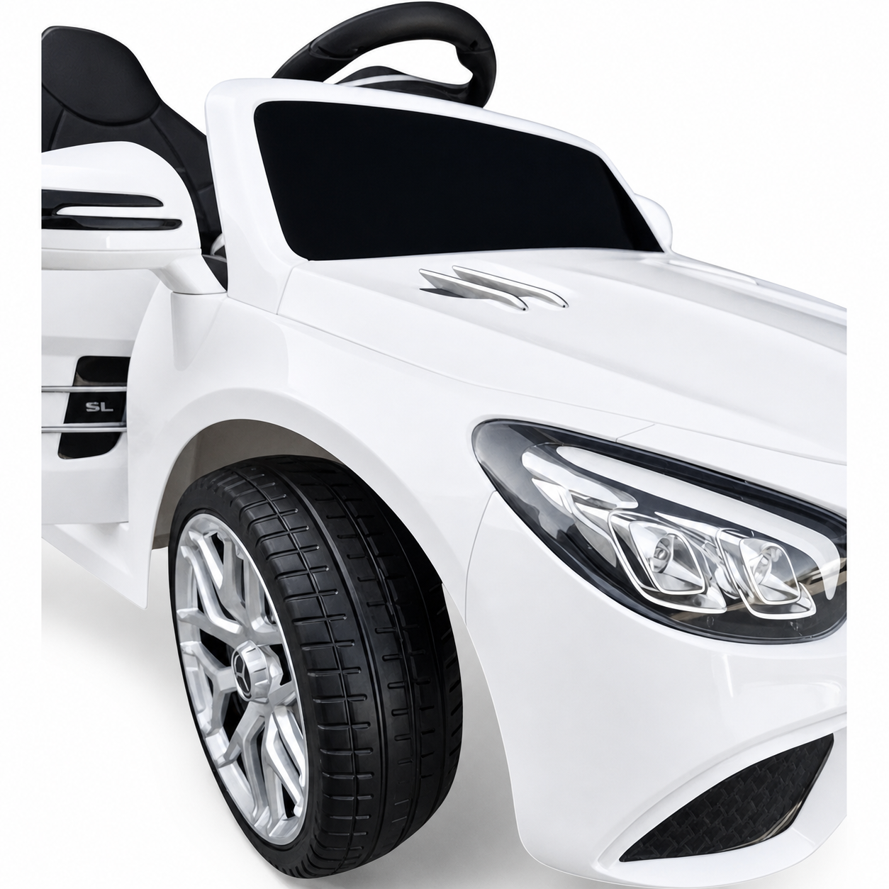 Coche Eléctrico para Niño MERCEDES SL500 12V Blanco c/ RODAS DE BORRACHA & ASIENTO EN PELE
