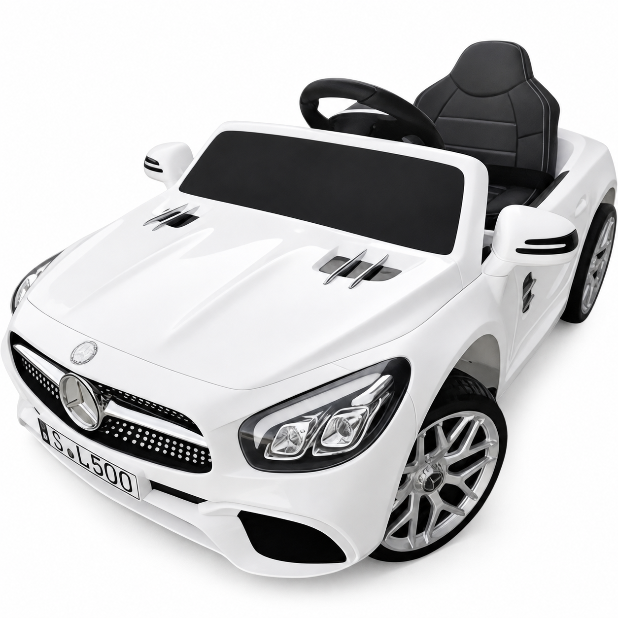 Coche Eléctrico para Niño MERCEDES SL500 12V Blanco c/ RODAS DE BORRACHA & ASIENTO EN PELE