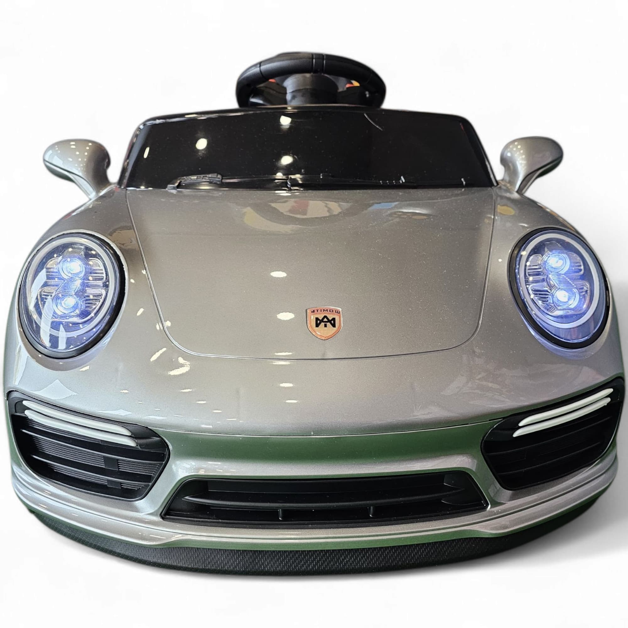 Carro Elétrico para Criança 911 Style Cinza Metalizado 12v c/ RODAS DE BORRACHA & ASSENTO EM PELE
