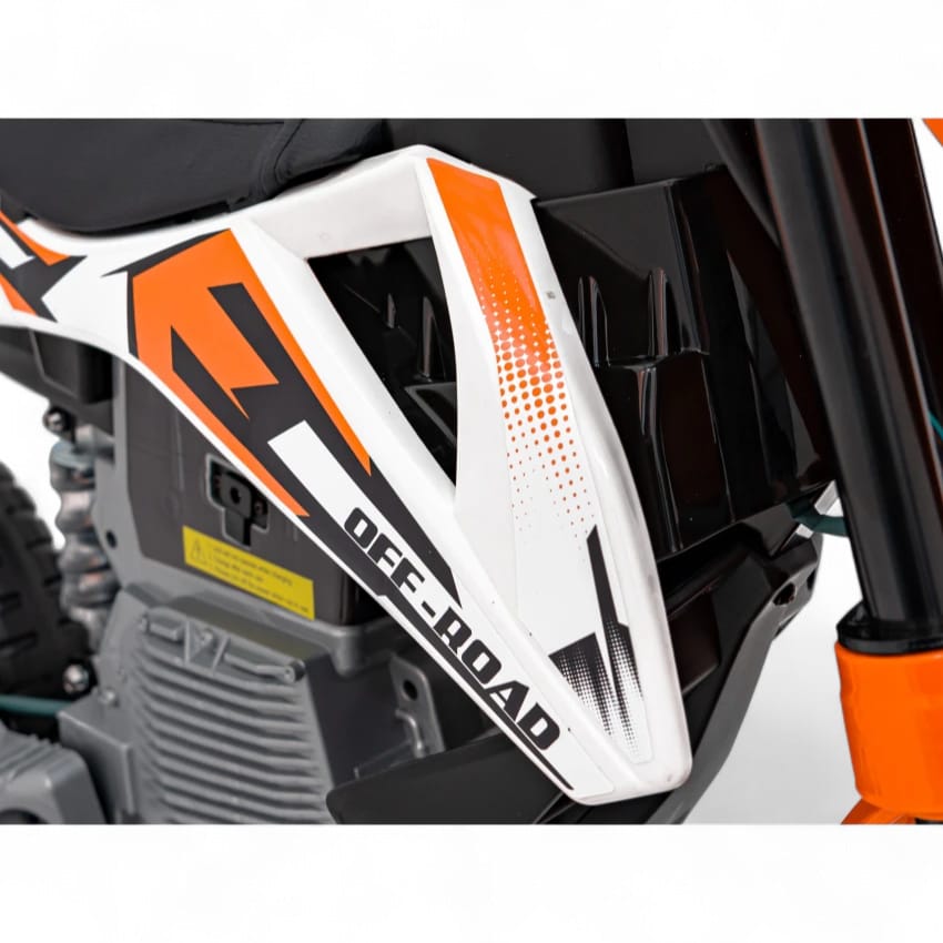 Moto Eléctrica para Niños estilo CROSS 12v Naranja c/ RUEDAS DE GOMA & ASIENTO DE PIEL