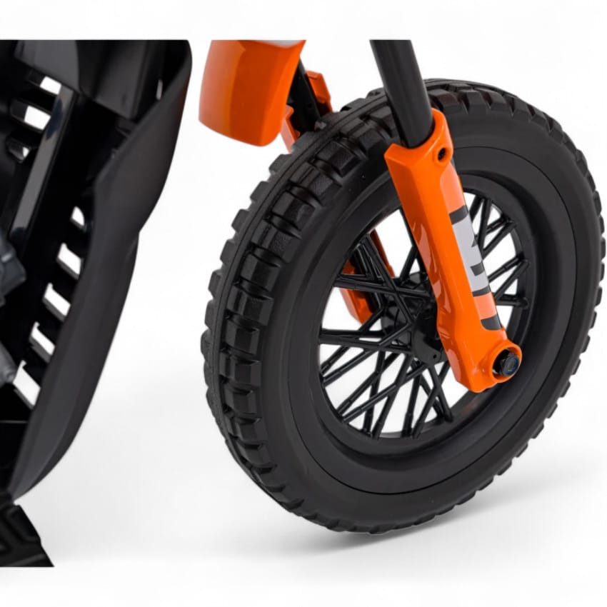 Moto Eléctrica para Niños estilo CROSS 12v Naranja c/ RUEDAS DE GOMA & ASIENTO DE PIEL