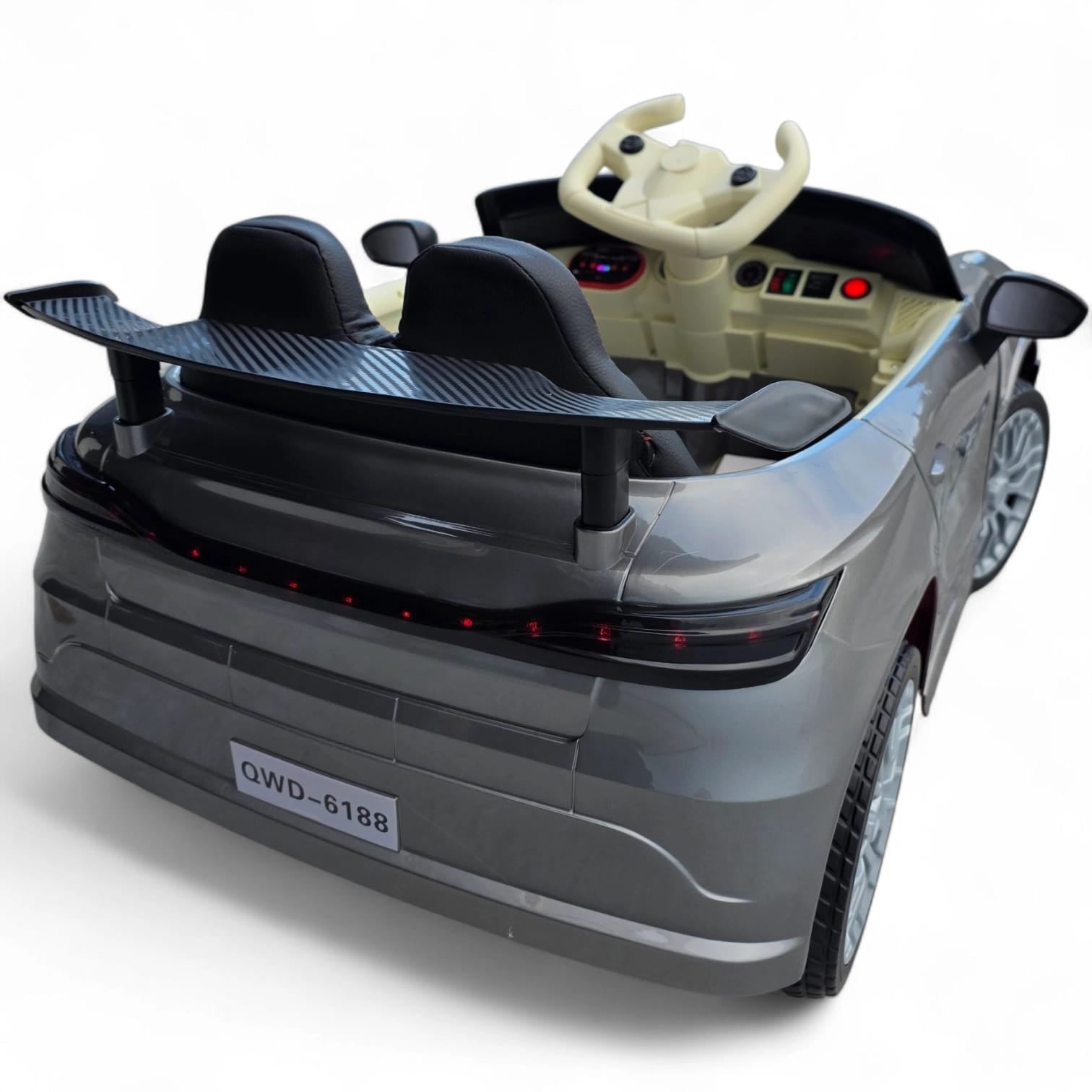 Coche Eléctrico para Niños GT3 Style Gris Metalizado 12v c/ RUEDAS DE GOMA & ASIENTO DE PIEL