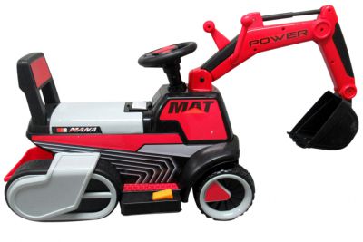 Excavadora Eléctrica Power Mat 6v Roja c/ Ruedas & Asiento de Plástico