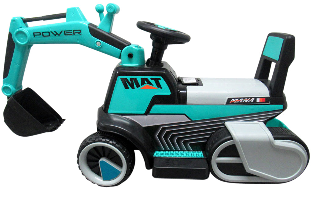 Excavadora Eléctrica Power Mat 6v Azul c/ Ruedas & Asiento de Plástico