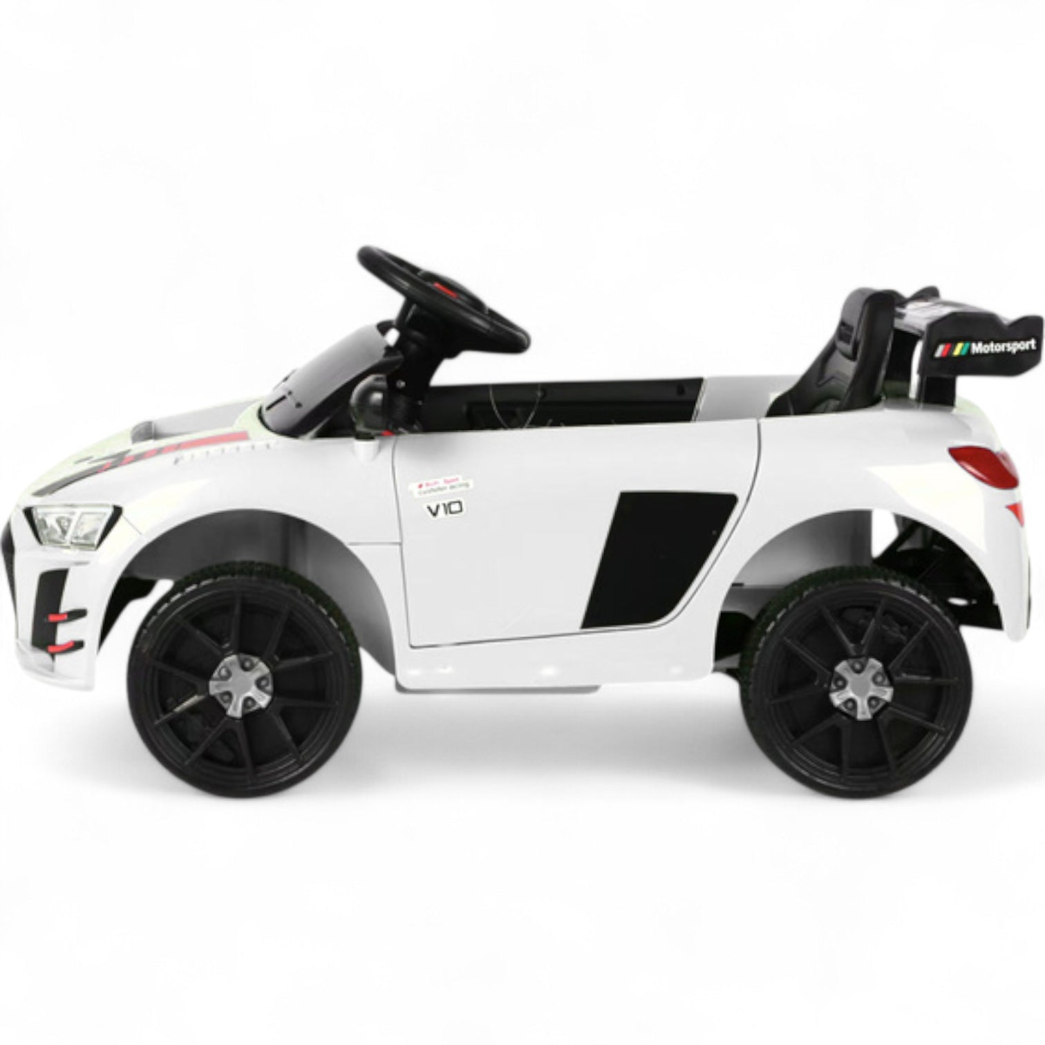Coche Eléctrico para Niño R8 Style 12v Blanco c/ RUEDAS DE GOMA & ASIENTO DE PIEL