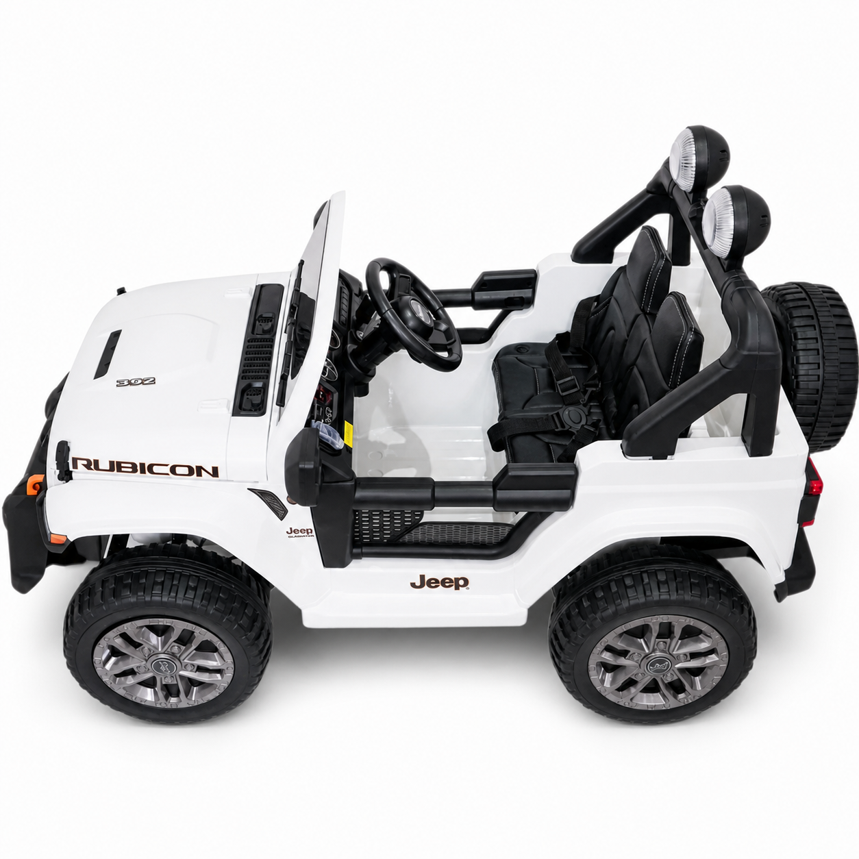 Carro Elétrico para Criança JEEP RUBICON 4x4 24v Branco c/ RODAS DE BORRACHA & ASSENTO EM PELE
