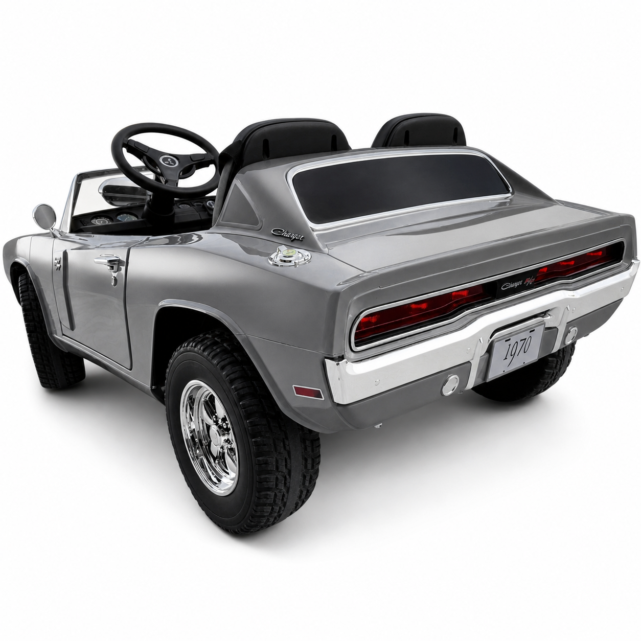 Carro Elétrico para Criança DODGE CHARGER 24v Cinza c/ RODAS DE BORRACHA & ASSENTO EM PELE