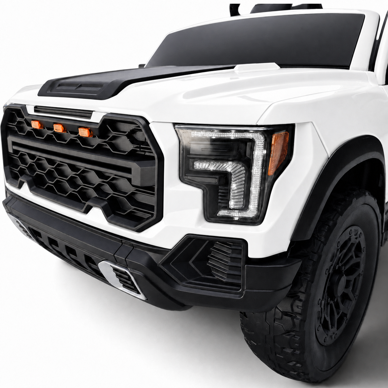 Carro Elétrico para Criança Range Raptor Style 12v Branco c/ RODAS DE BORRACHA & ASSENTO EM PELE