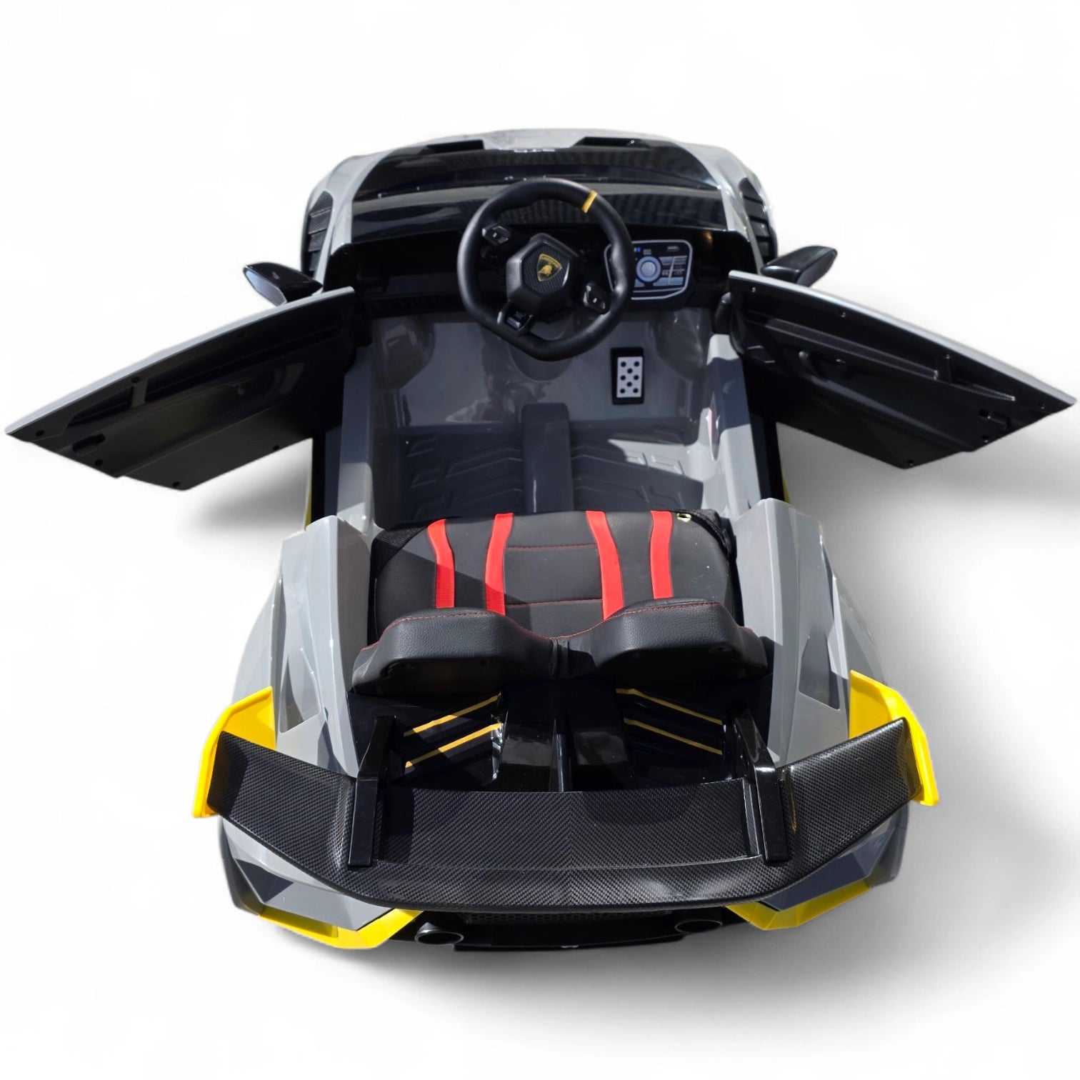 Carro Elétrico para Criança LAMBORGHINI STO 12v Cinza c/ RODAS DE BORRACHA & ASSENTO EM PELE