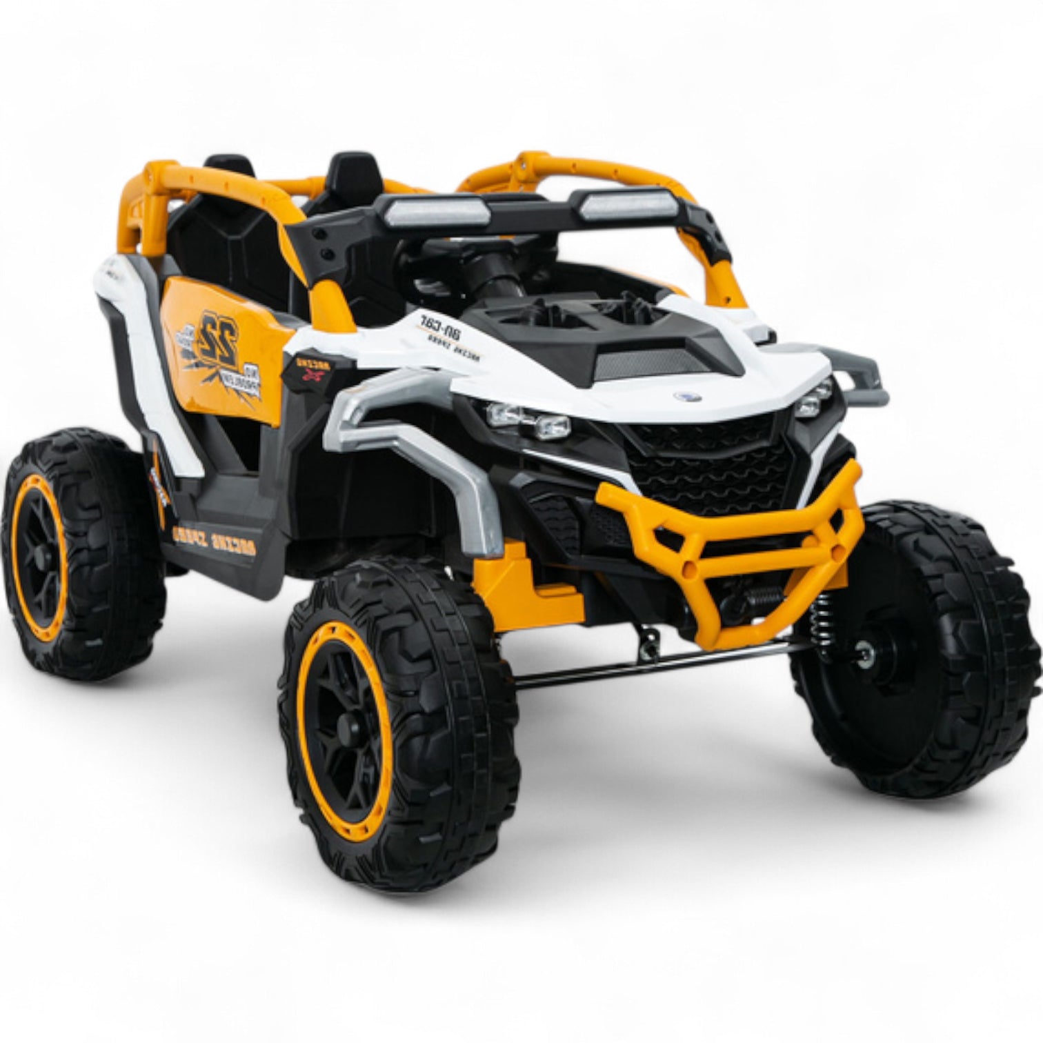 Coche Eléctrico para Niño Buggy Speed Blanco y Amarillo 12v c/ RODAS DE BORRACHA & ASIENTO EN PELE