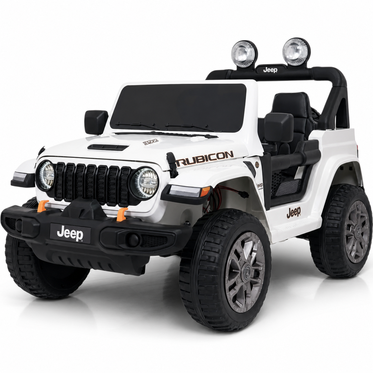 Carro Elétrico para Criança JEEP RUBICON 4x4 24v Branco c/ RODAS DE BORRACHA & ASSENTO EM PELE