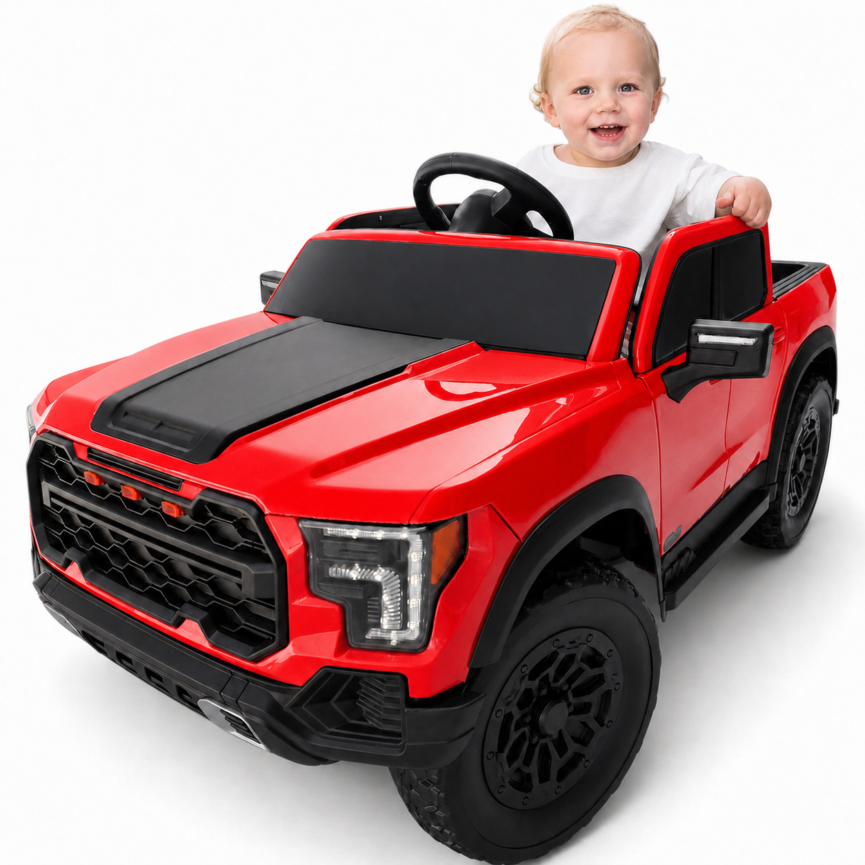 Carro Elétrico para Criança Range Raptor Style 12v Vermelho c/ RODAS DE BORRACHA & ASSENTO EM PELE
