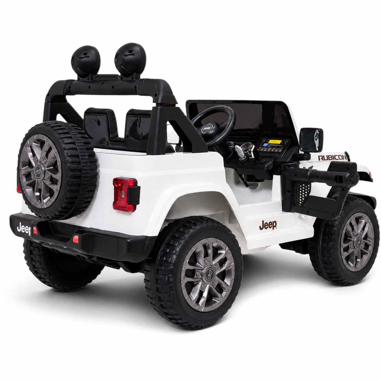 Carro Elétrico para Criança JEEP RUBICON 4x4 24v Branco c/ RODAS DE BORRACHA & ASSENTO EM PELE