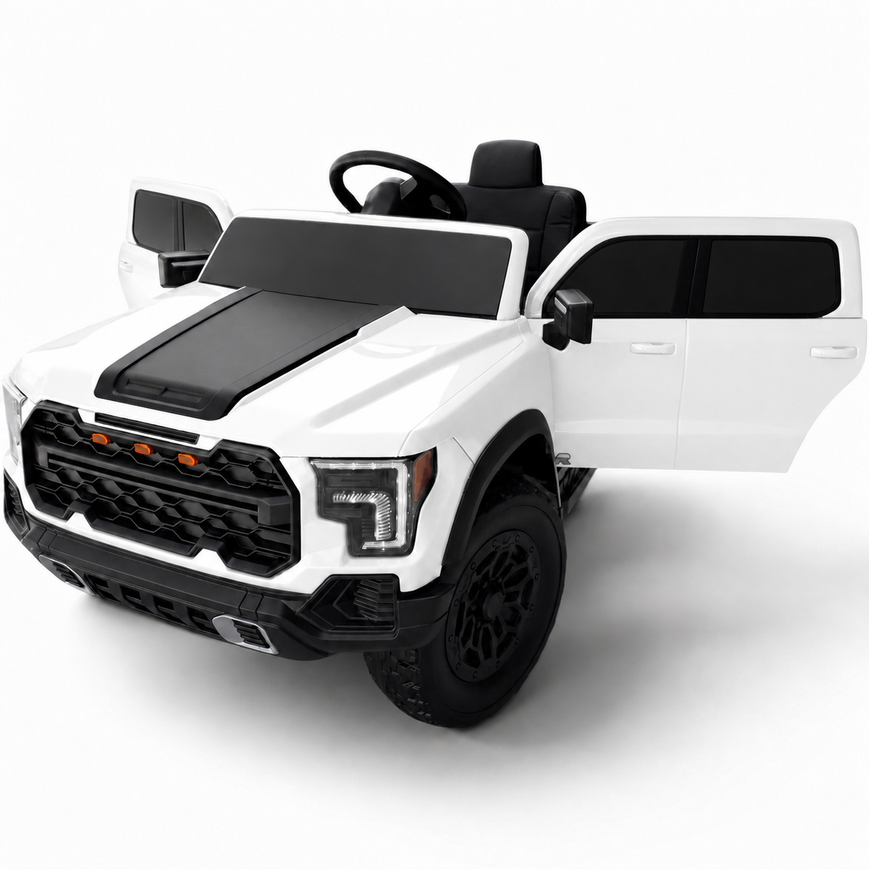 Carro Elétrico para Criança Range Raptor Style 12v Branco c/ RODAS DE BORRACHA & ASSENTO EM PELE