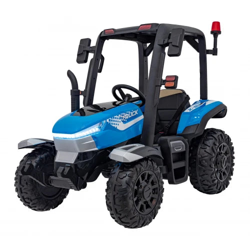 Tractor Eléctrico para Niños con Remolque 24v Azul c/ RUEDAS DE GOMA & ASIENTO DE PIEL