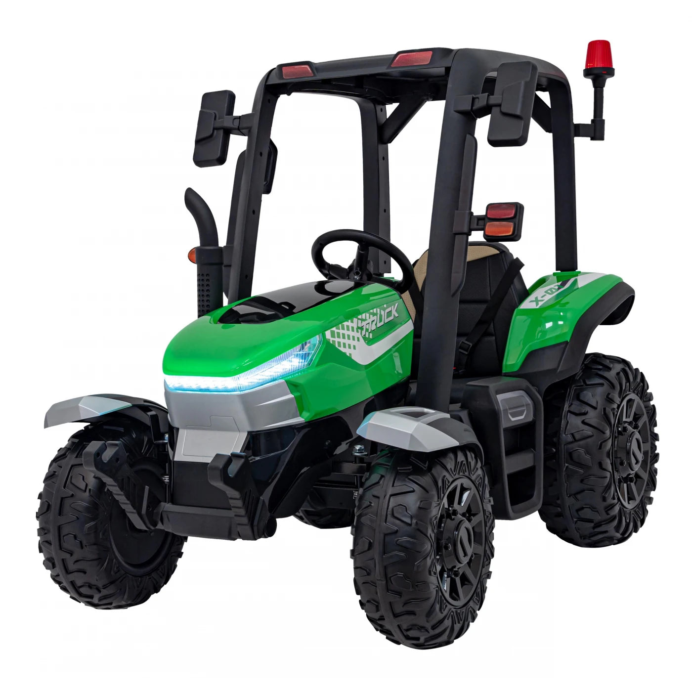 Tractor Eléctrico para Niños con Remolque 24v Verde c/ RUEDAS DE GOMA & ASIENTO DE PIEL
