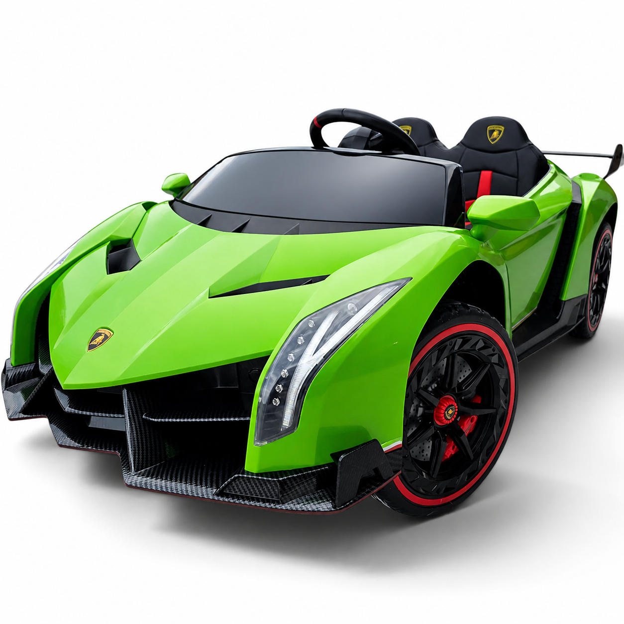 Carro Elétrico para Criança LAMBORGHINI VENENO 4x4 12v Verde 2 LUGARES c/ RODAS DE BORRACHA & ASSENTO EM PELE