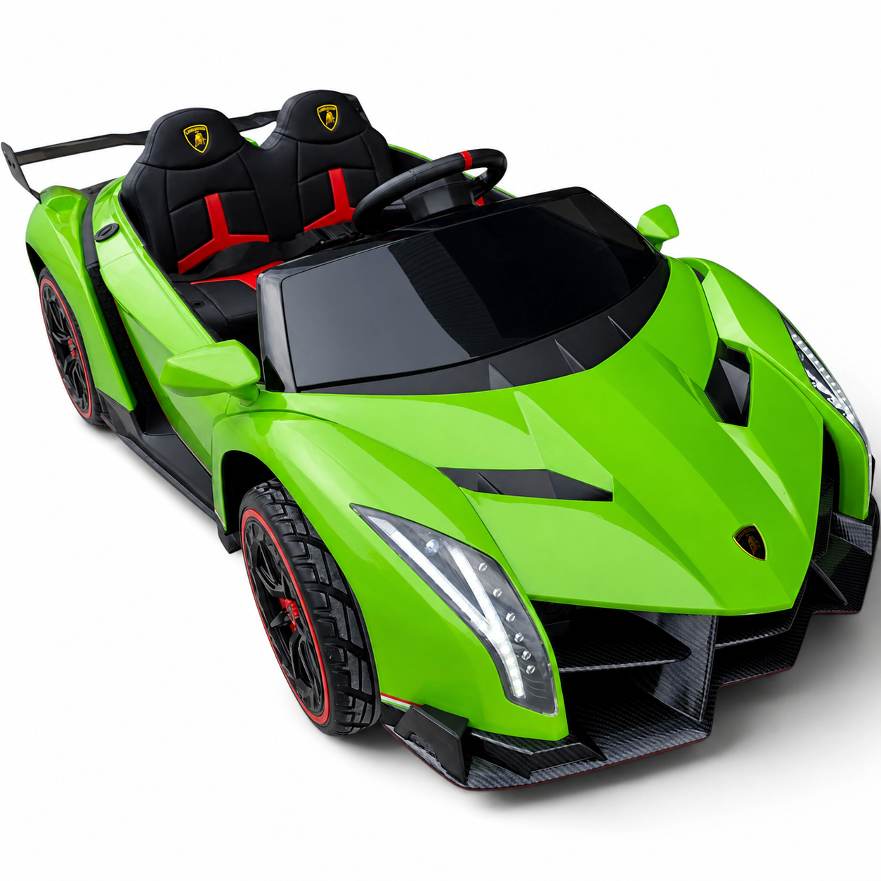Carro Elétrico para Criança LAMBORGHINI VENENO 4x4 12v Verde 2 LUGARES c/ RODAS DE BORRACHA & ASSENTO EM PELE