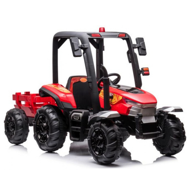 Tractor Eléctrico para Niños con Remolque 24v Azul c/ RUEDAS DE GOMA & ASIENTO DE PIEL
