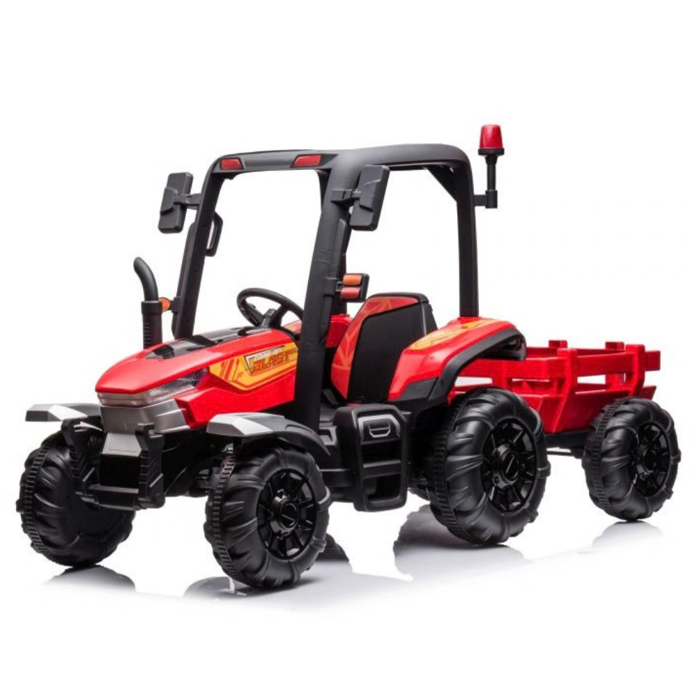 Tractor Eléctrico para Niños con Remolque 24v Azul c/ RUEDAS DE GOMA & ASIENTO DE PIEL