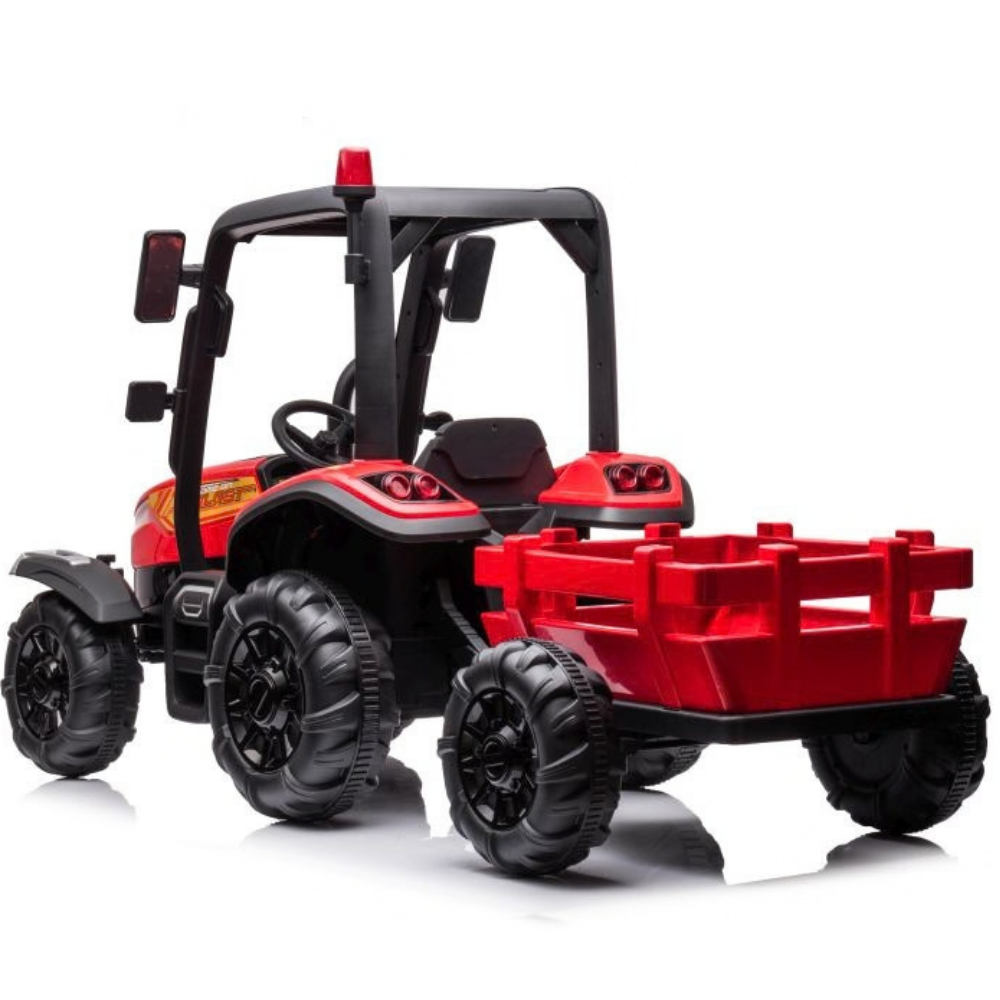 Tractor Eléctrico para Niños con Remolque 24v Azul c/ RUEDAS DE GOMA & ASIENTO DE PIEL