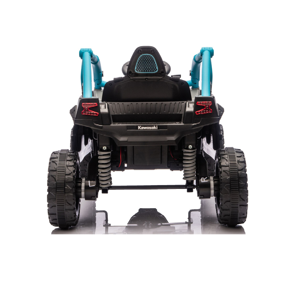 Coche Eléctrico para niño KAWASAKI 24V Negro y Azul c/ RUEDAS DE GOMA & ASIENTO DE PIEL