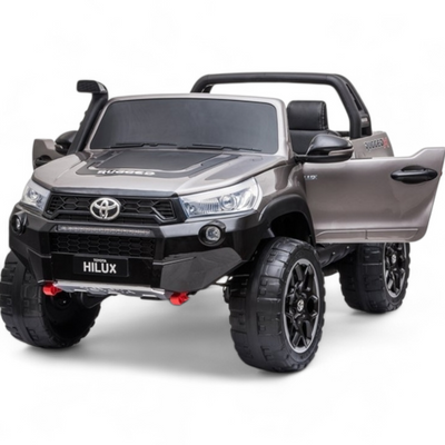 Coche Eléctrico para Niños TOYOTA HILUX Gris Metalizado 12v 4x4 c/ RUEDAS DE GOMA & ASIENTO DE PIEL