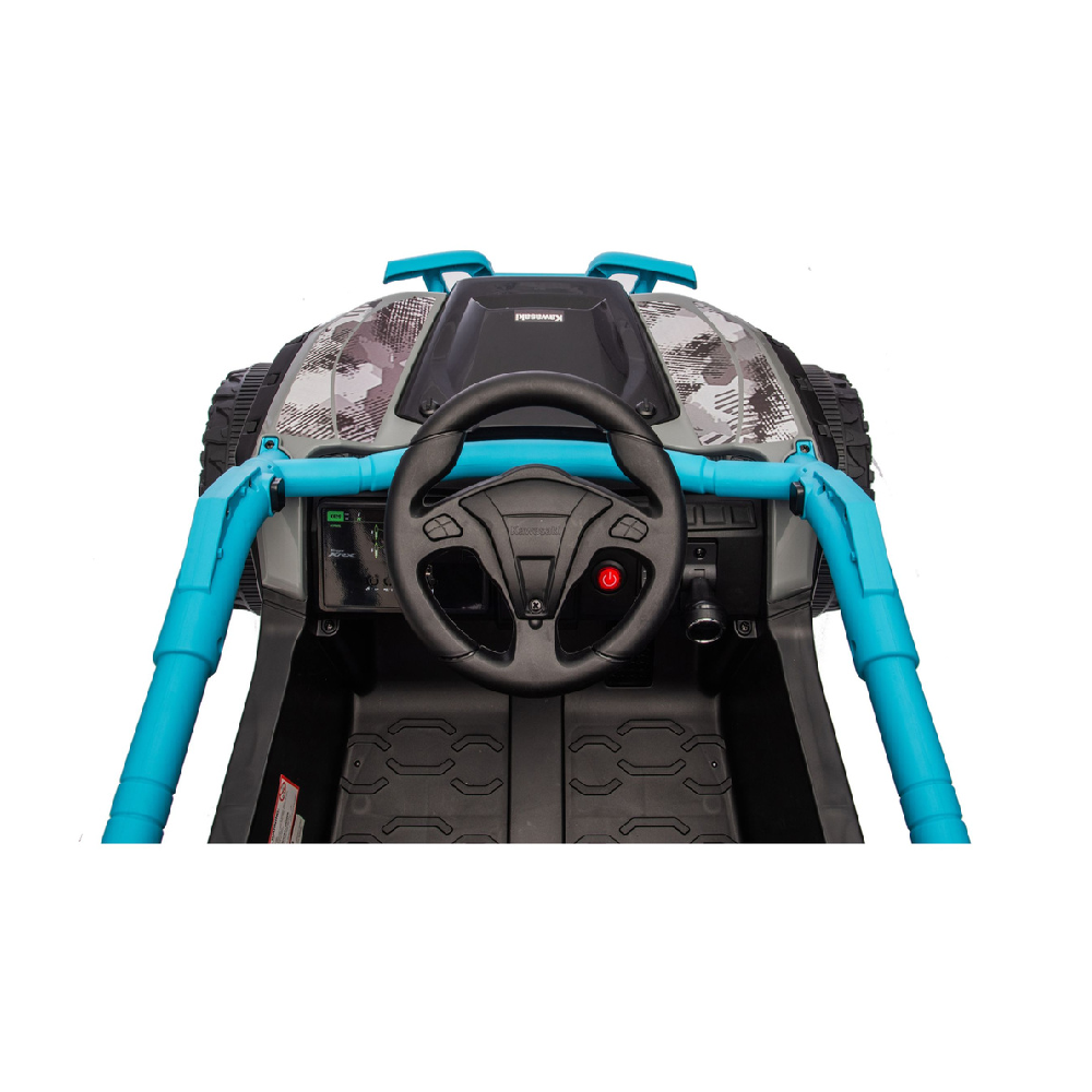 Coche Eléctrico para niño KAWASAKI 24V Negro y Azul c/ RUEDAS DE GOMA & ASIENTO DE PIEL