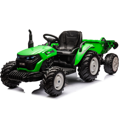 Tractor Eléctrico para Niño GROW c/ Remolque 24v Verde c/ RUEDAS DE GOMA
