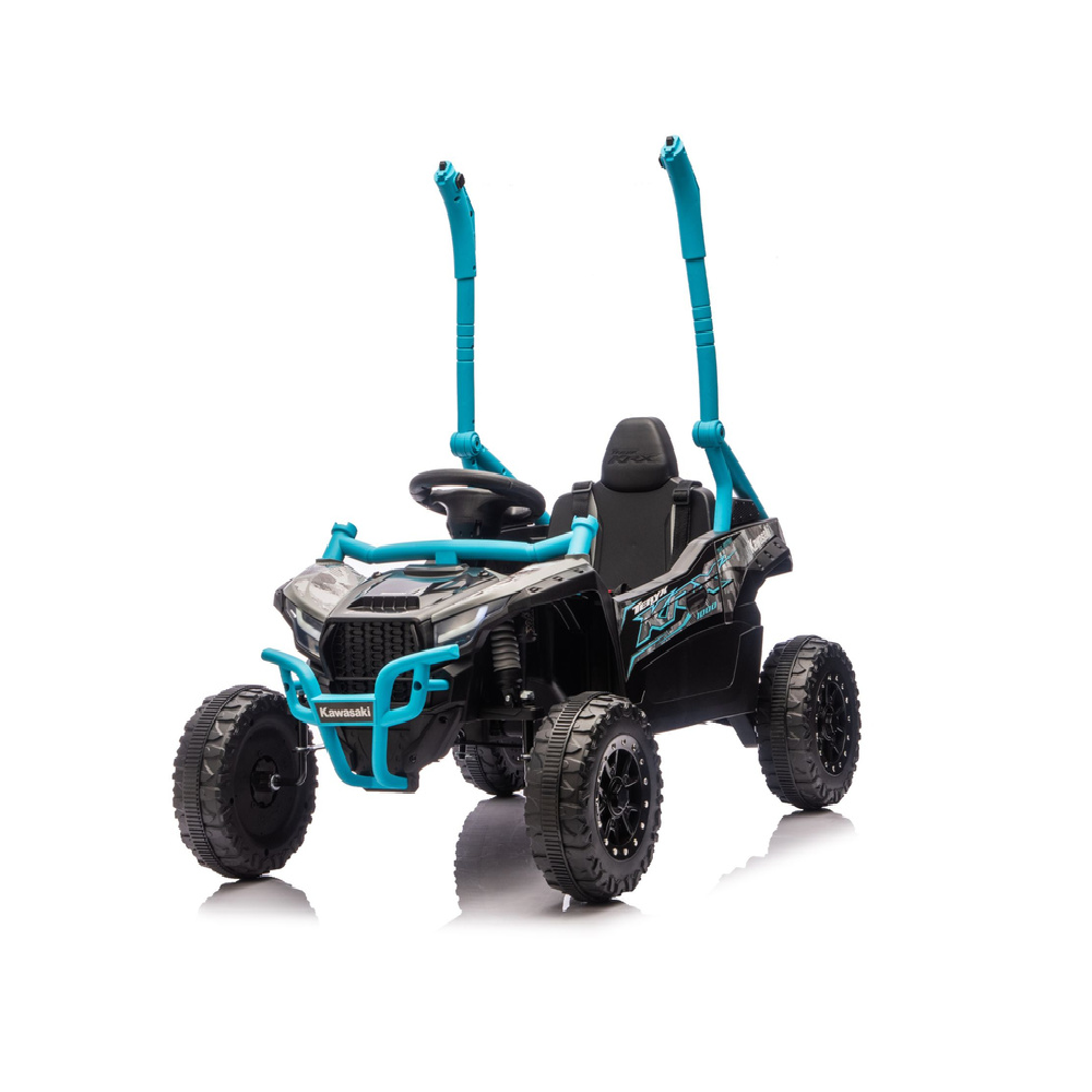 Coche Eléctrico para niño KAWASAKI 24V Negro y Azul c/ RUEDAS DE GOMA & ASIENTO DE PIEL