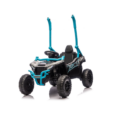 Coche Eléctrico para niño KAWASAKI 24V Negro y Azul c/ RUEDAS DE GOMA & ASIENTO DE PIEL