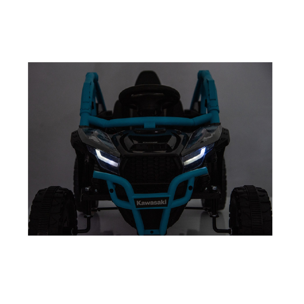 Coche Eléctrico para niño KAWASAKI 24V Negro y Azul c/ RUEDAS DE GOMA & ASIENTO DE PIEL