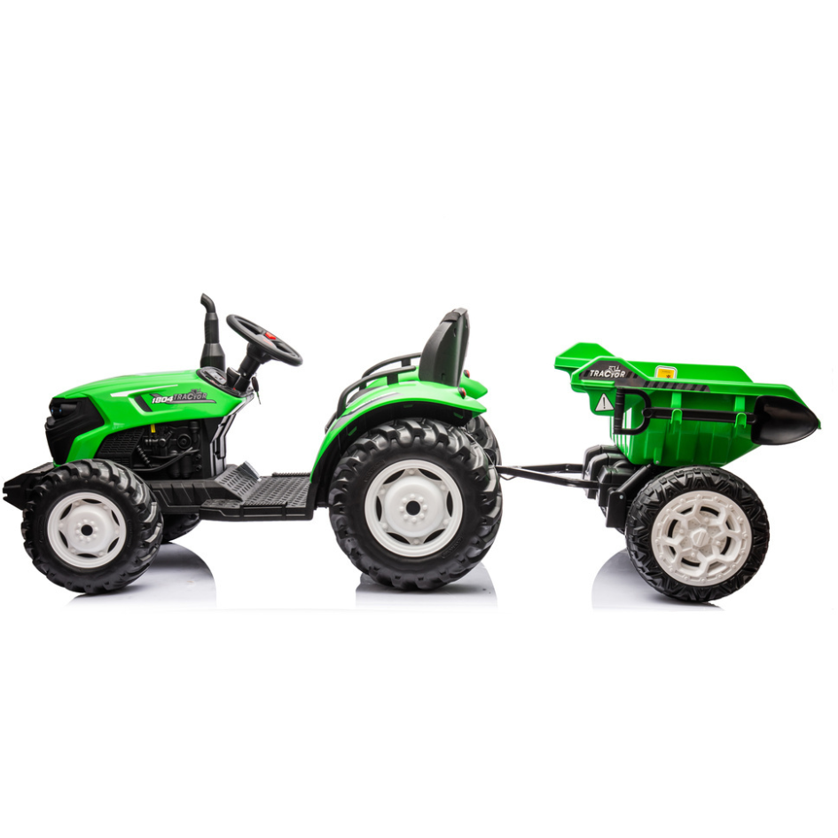 Tractor Eléctrico para Niño GROW c/ Remolque 24v Verde c/ RUEDAS DE GOMA