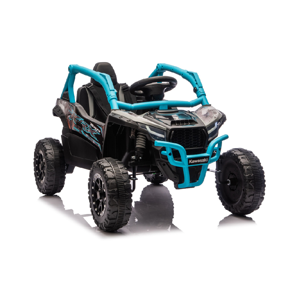Coche Eléctrico para niño KAWASAKI 24V Negro y Azul c/ RUEDAS DE GOMA & ASIENTO DE PIEL