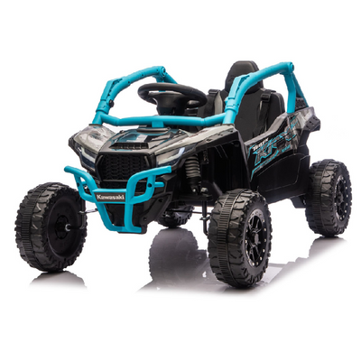 Coche Eléctrico para niño KAWASAKI 24V Negro y Azul c/ RUEDAS DE GOMA & ASIENTO DE PIEL